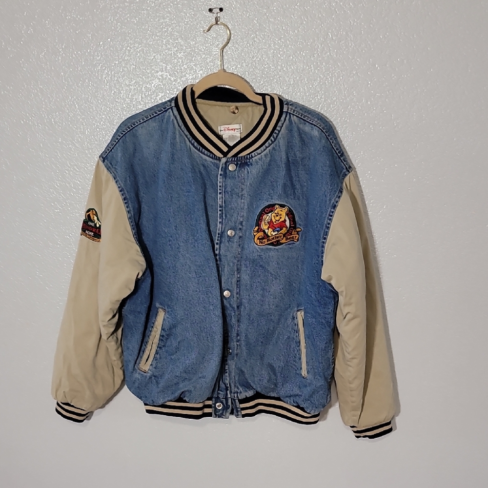 Disney Blue and Tan Bomber Jacket with Retro Varsity Style